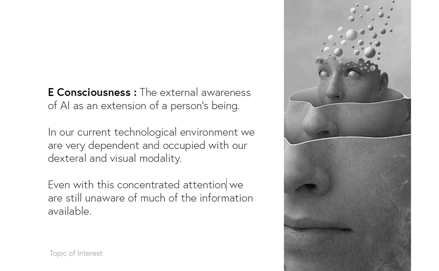 The E-consciousness definition slide beside a surreal portrait