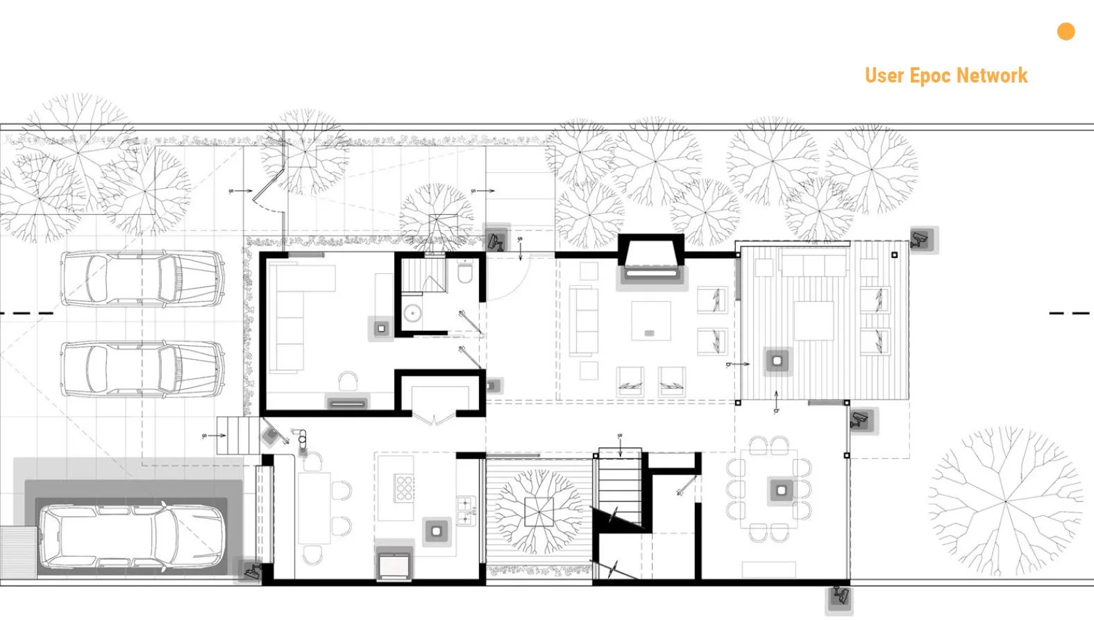 A home floor plan with devices placed throughout