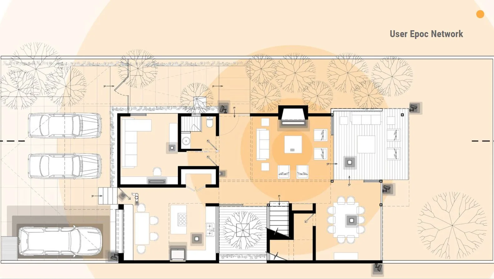 The same floor plan with the Epoc network coverage highlighted