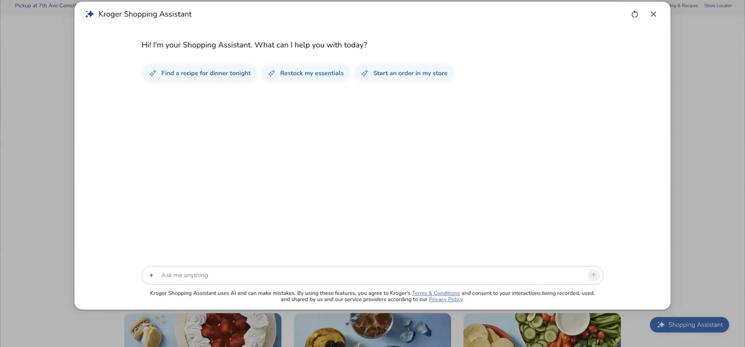 Tool B, Alpha: a shopping assistant opened over a grocery website
